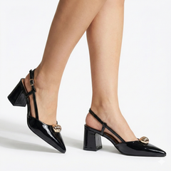 Madison Odyssey Block Heel Slingback With Gold Trim - Black