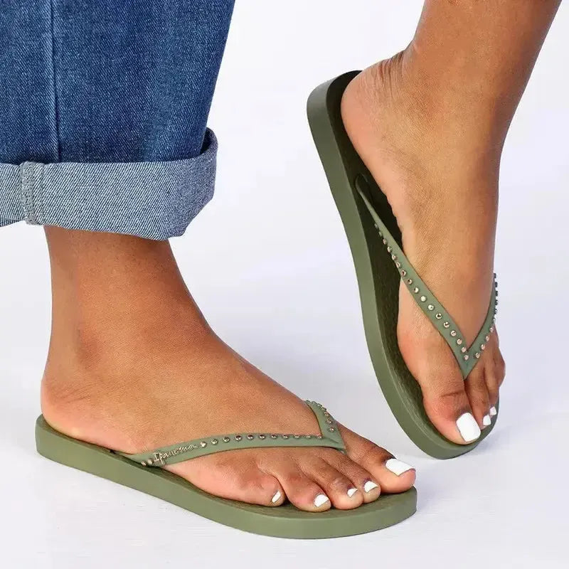 Ipanema Essence Flip Flop With Studs - Green Bronze