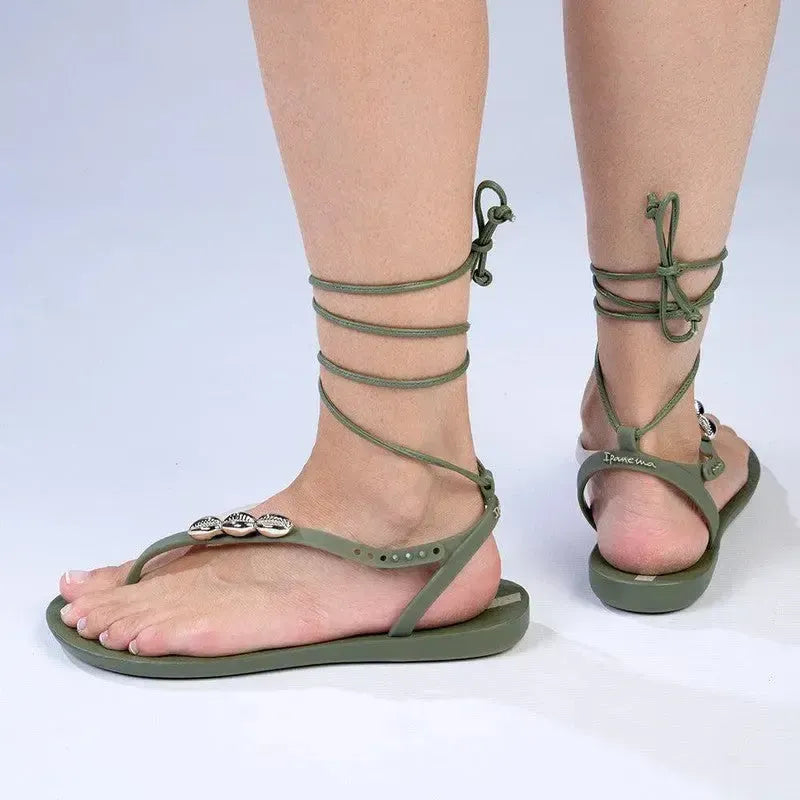 Ipanema Shelly Slingback Thong Sandals - Green/Beige