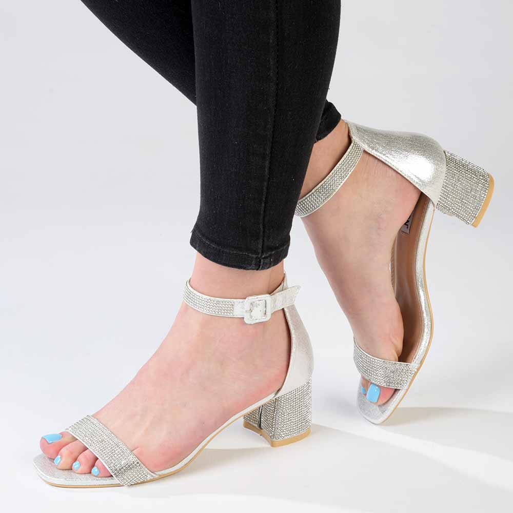 Low block heel sandals silver best sale