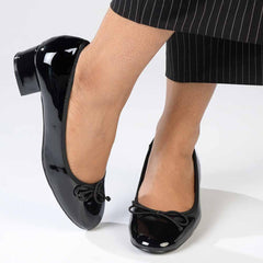 Madison Belen Low Block Heel Court with Bow - Black