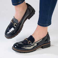 Madison Bentley Trim Cleated Ladies Slip On Loafers - Navy