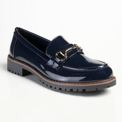 Madison Bentley Trim Cleated Ladies Slip On Loafers - Navy