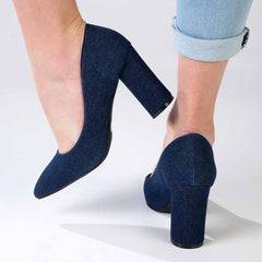 Madison Bora Low Block Heel Court - Dark Blue Denim