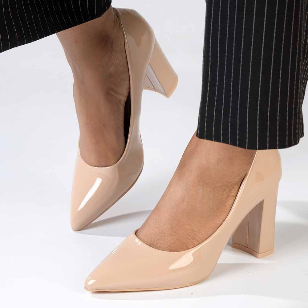 Nude block heel pumps online