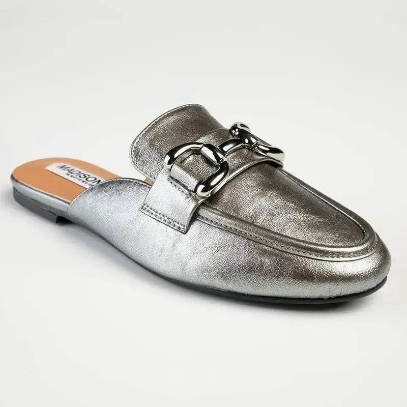 Madison Braidy Flat Mule With Trim - Pewter