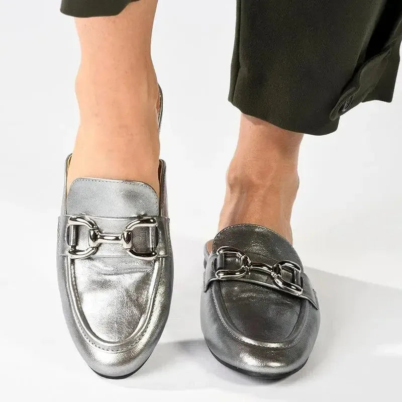 Madison Braidy Flat Mule With Trim - Pewter