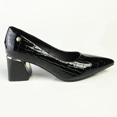 Madison Croc Print Formal Court Heel - Black Croc