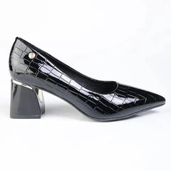Madison Croc Print Formal Court Heel - Black Croc