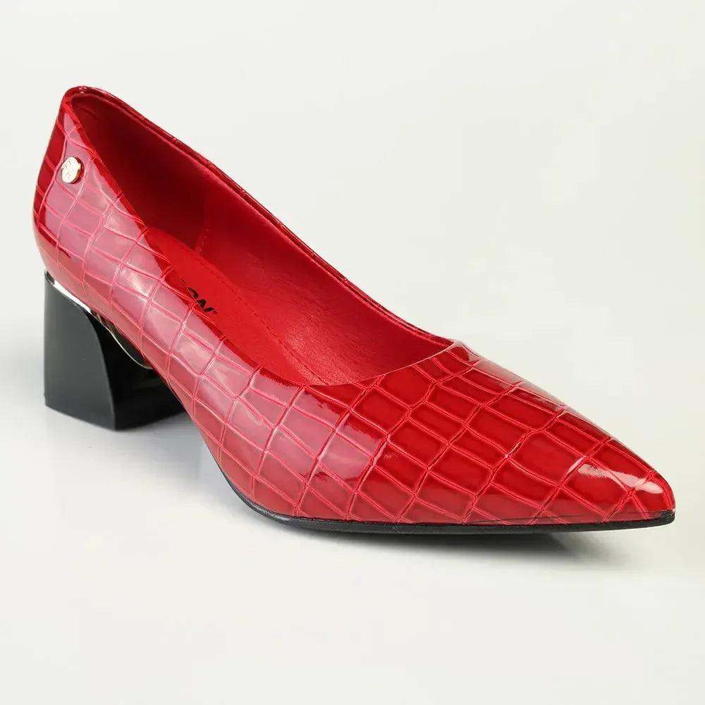 Madison Croc Print Formal Court Heel - Red Croc