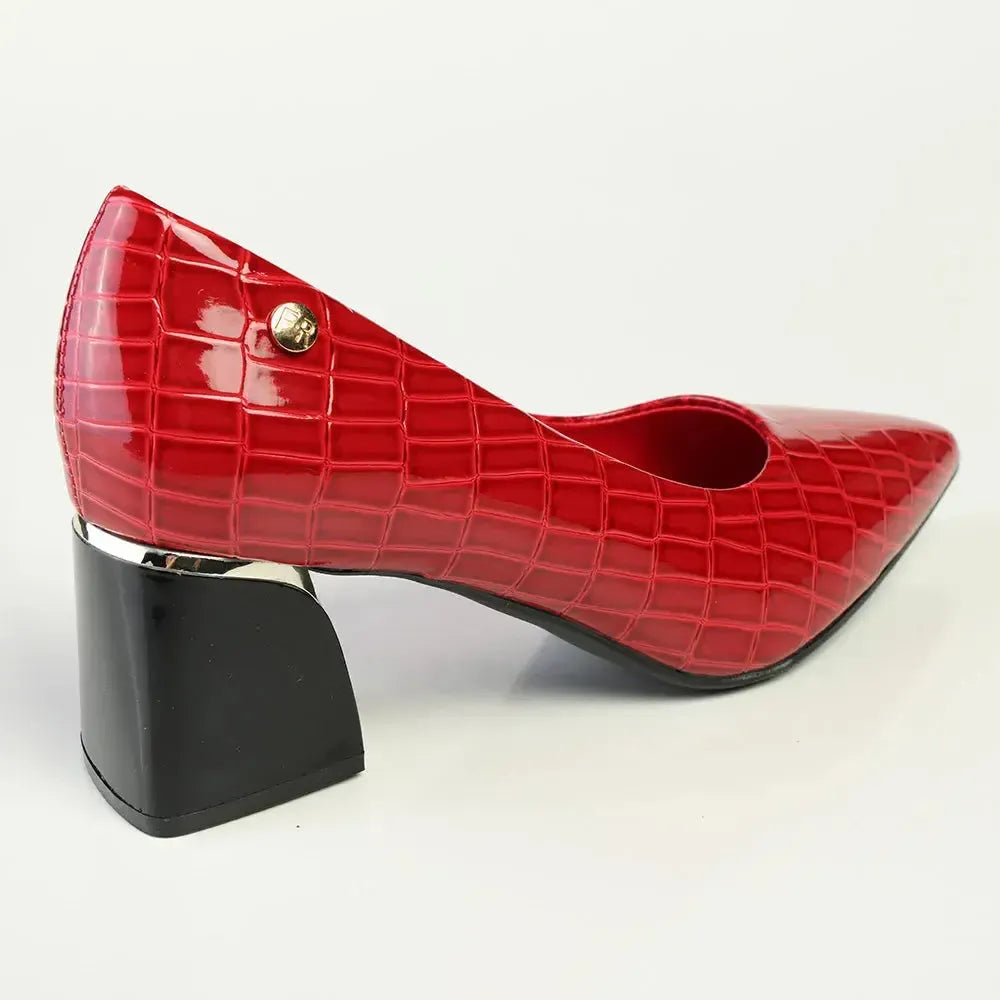 Madison Croc Print Formal Court Heel - Red Croc