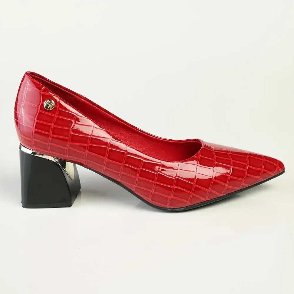 Madison Croc Print Formal Court Heel - Red Croc