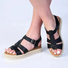 Madison Double Strap T-Bar Espadrille Sandal - Black