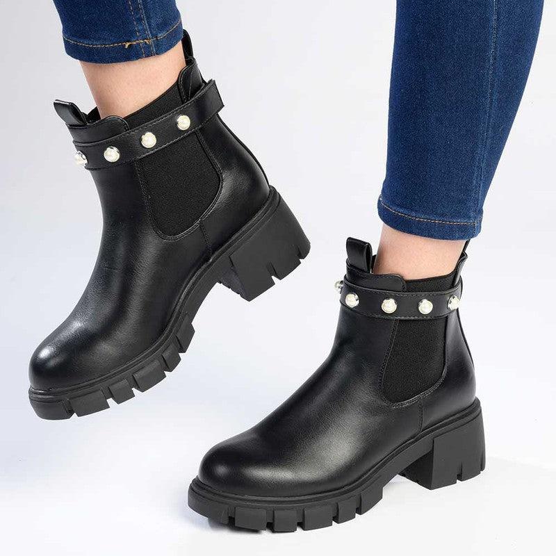 Madison Frankie Chunky Long Gusset Ankle Boot Black