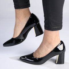 Madison Gold Low Block Heel Court - Black / Gold