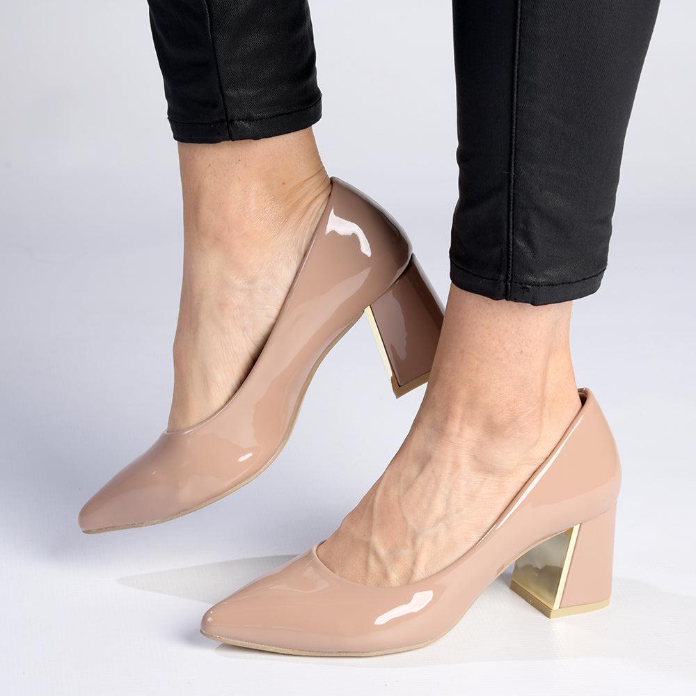 Madison Gold Low Block Heel Court Nude Gold