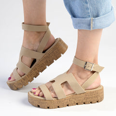 Madison Jeanmarie H Bar Cork Wedge - Taupe