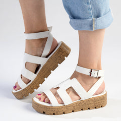 Madison Jeanmarie H Bar Cork Wedge - White