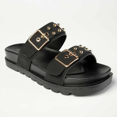 Alessio Jeth Push In Sandal With Studs - Black