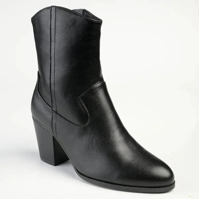 Madison Jodie Plain Block Heel Cowboy Boot - Black