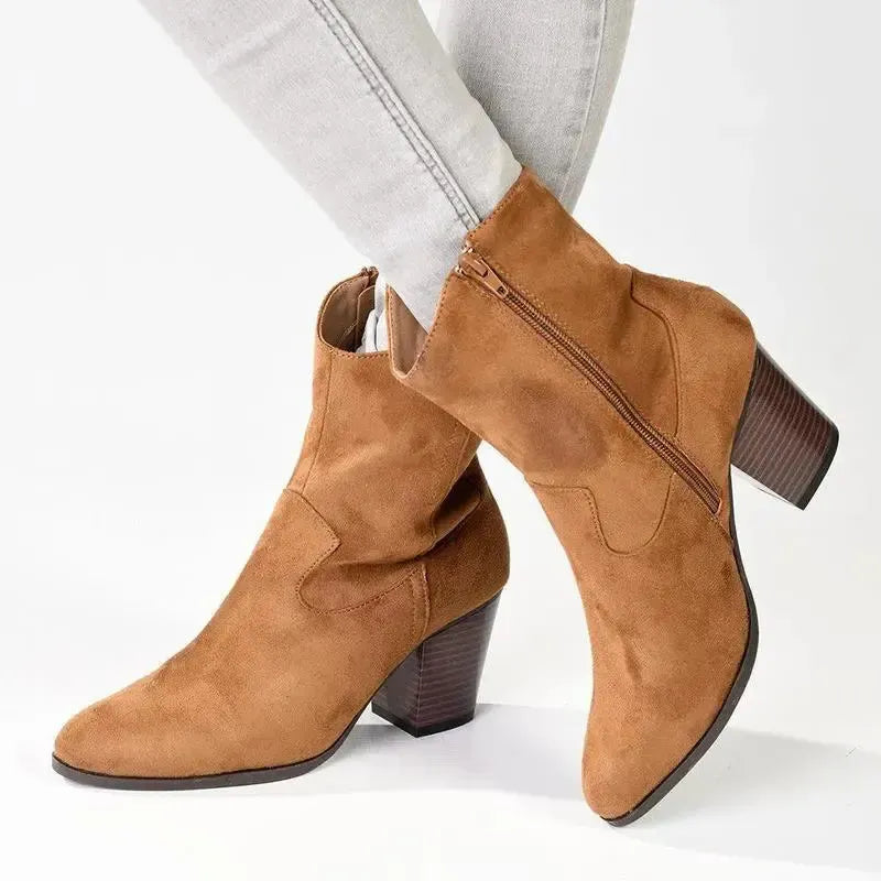 Madison Jodie Plain Block Heel Cowboy Boot - Tan