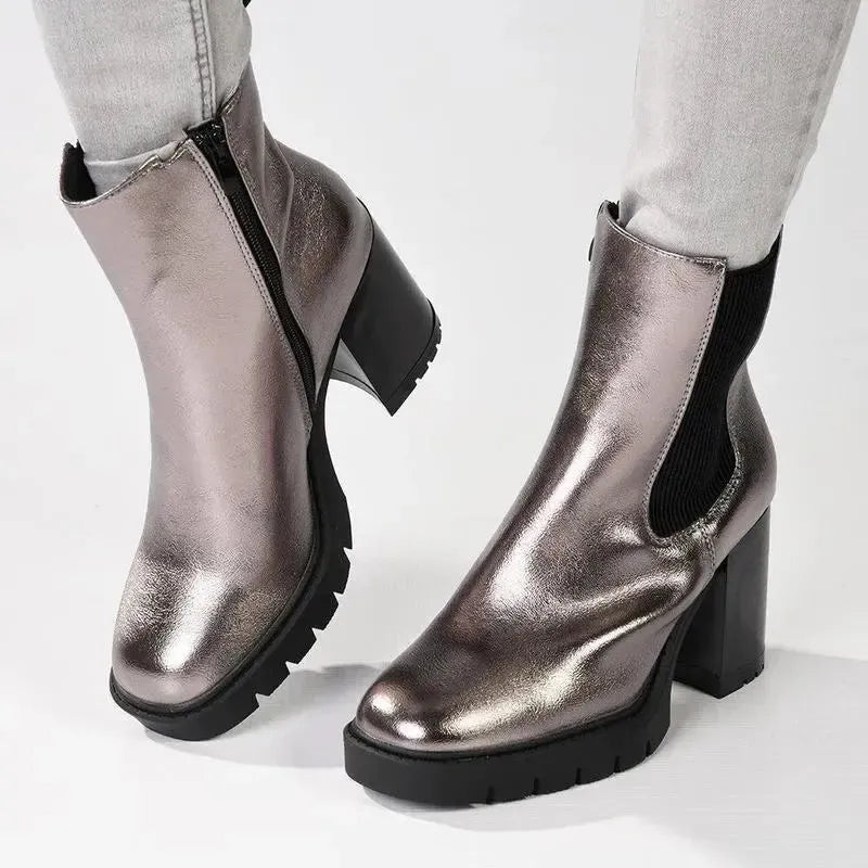 Madison Jones Chelsea Block Heel Boot - Pewter