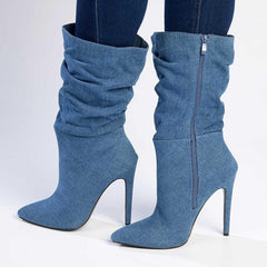 Madison Kessa Rouched Stiletto Boot - Blue