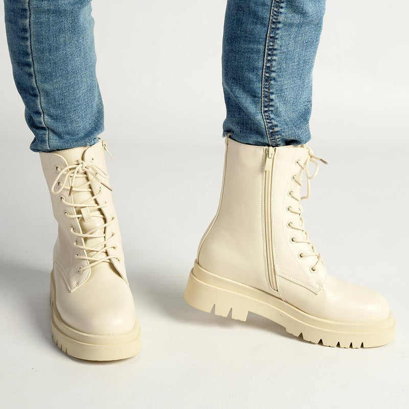 Madison Kiki Chunky Military Boot White Madison Heart of New York