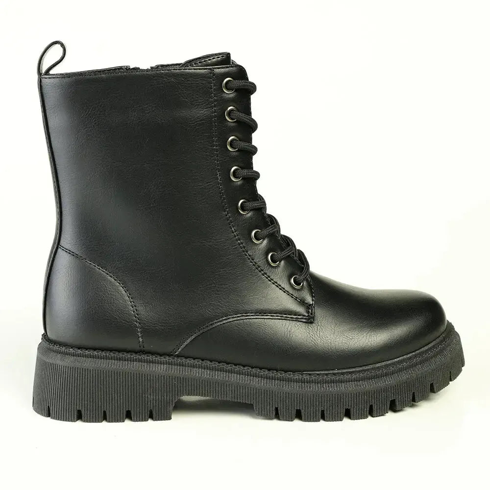 Madison Lace Up Combat Boots - Black