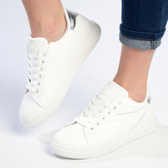 Madison Lace-Up Fashion Sneaker - White/Silver