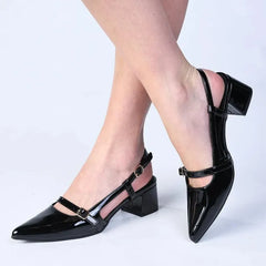 Madison Ladies Cross Strap Court Heel - Black