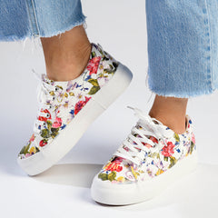 Madison Ladies Platform Floral Sneaker - White Floral