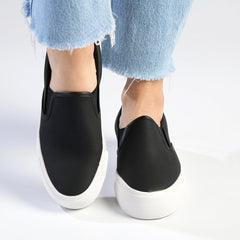 Madison Ladies Platform Slip On Sneaker - Black/White Sole