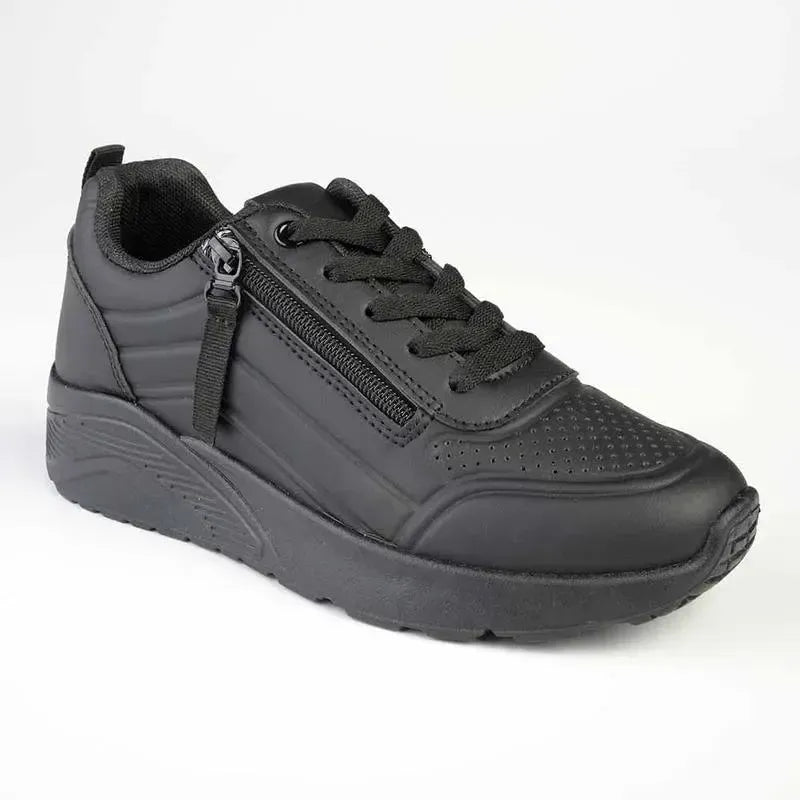 Madison Ladies Side Zip Detailed Sneaker - Black Mono
