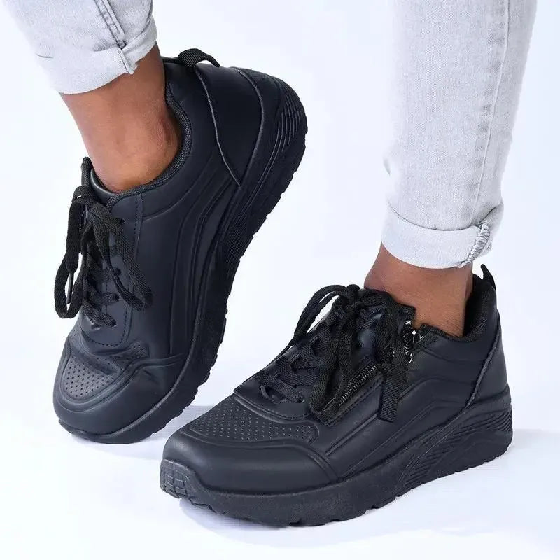 Madison Ladies Side Zip Detailed Sneaker - Black Mono