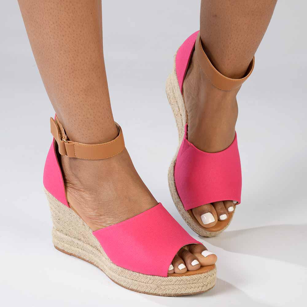 Madison Laura Closed Back Espadrille Wedge Sandal Fuschia Tan