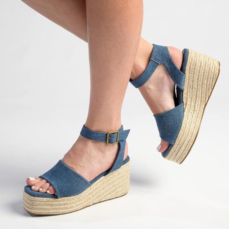 Espadrille Womens Bamboo Scallop Espadrille Platform Sandals NEW