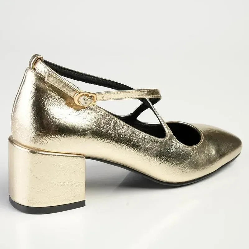 Madison Luzz Low Block Heel - Champagne Gold