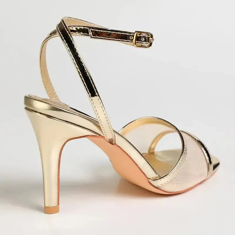 Madison Marcella Mesh Ankle Tie Stiletto Sandal - Gold
