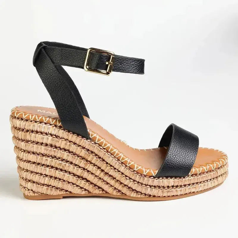 Madison Marion Espadrille Wedge Sandals - Black