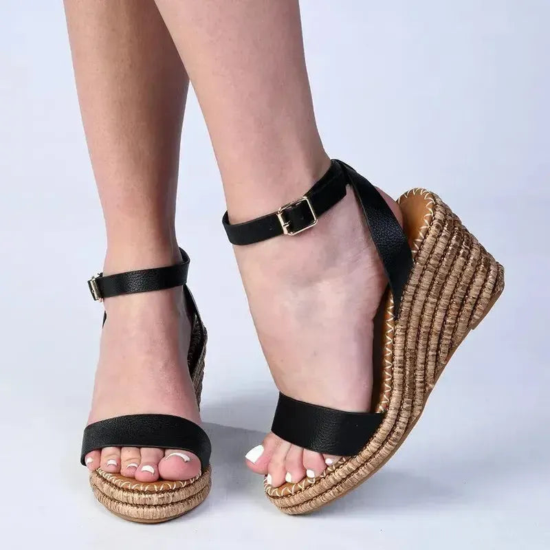 Madison Marion Espadrille Wedge Sandals - Black