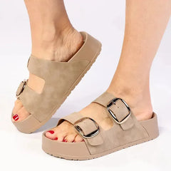 Madison Mckenna Double Buckle Footbed Sandal - Taupe