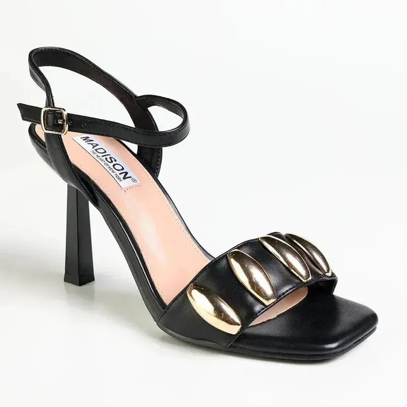 Madison Mila Oval Studded Sandal Heel - Black