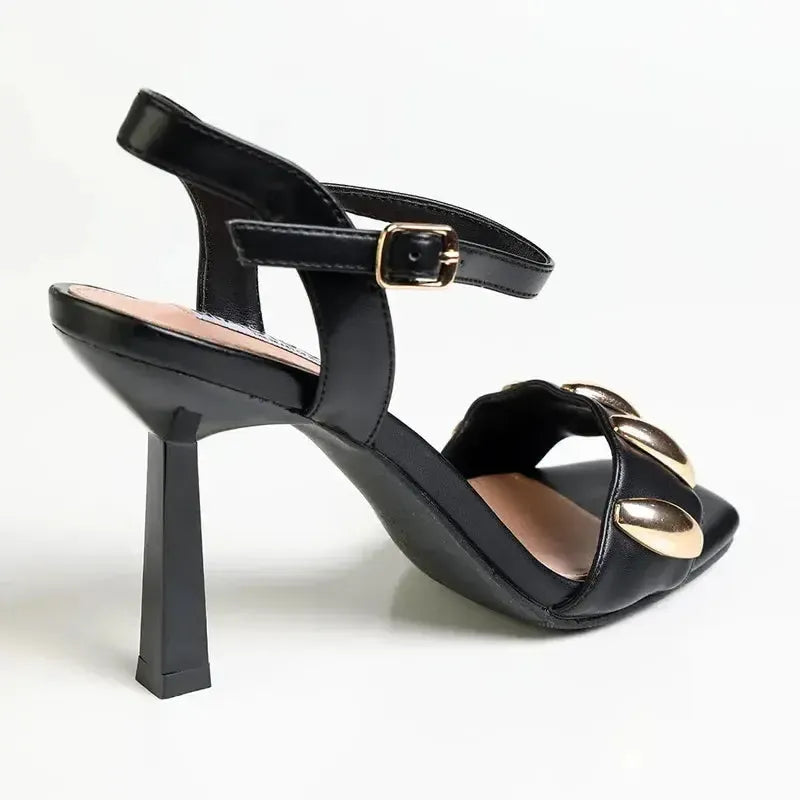 Madison Mila Oval Studded Sandal Heel - Black