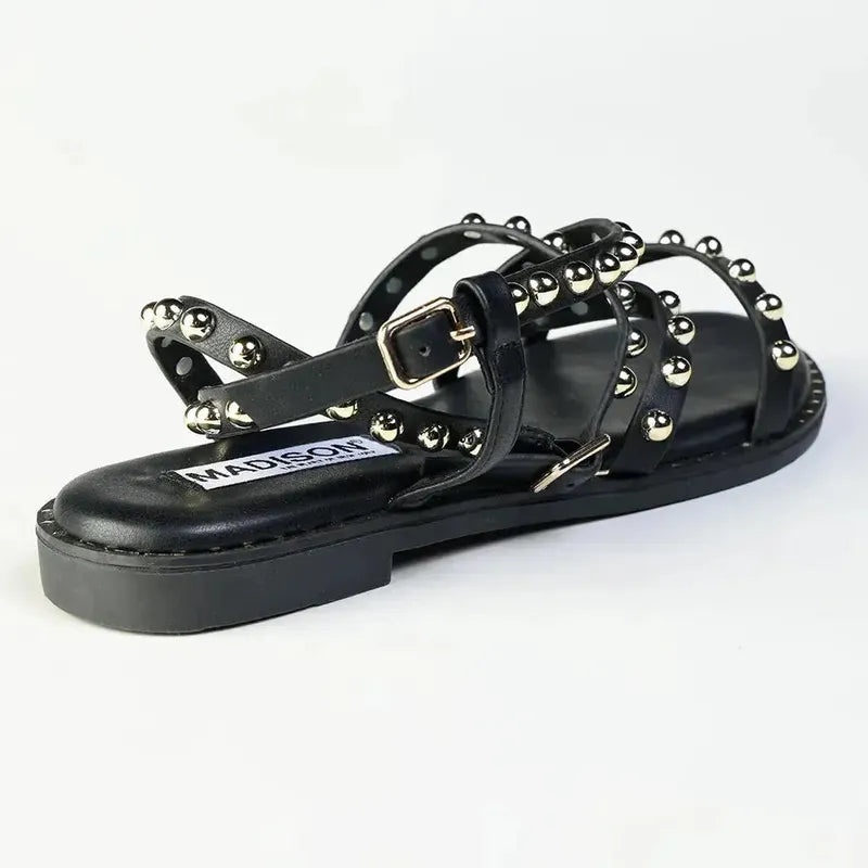 Madison Minnie Studded Strappy Flat Sandal - Black