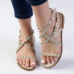 Madison Minnie Studded Strappy Flat Sandal - Nude