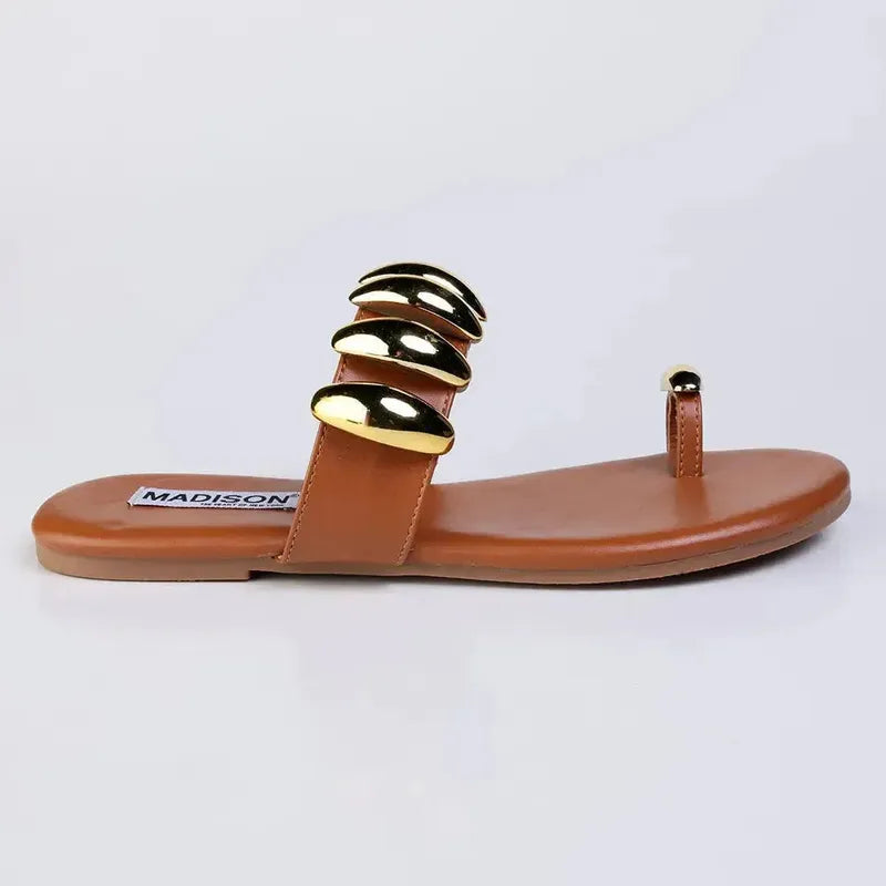 Madison Mira Toe Loop Oval Stud Push In Sandal - Tan