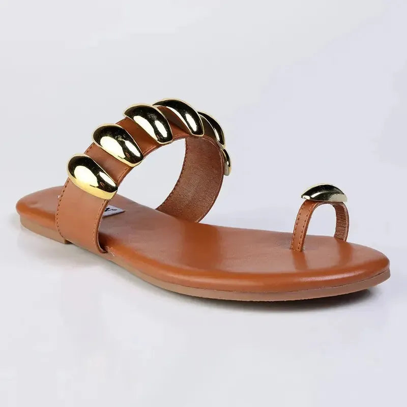 Madison Mira Toe Loop Oval Stud Push In Sandal - Tan