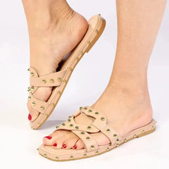 Madison Mirabelle Studded Push In Flat Sandal - Nude