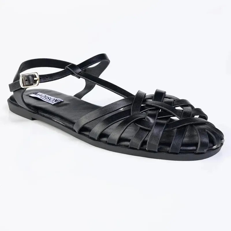 Madison Miriam Full Strappy Flat Sandal - Black